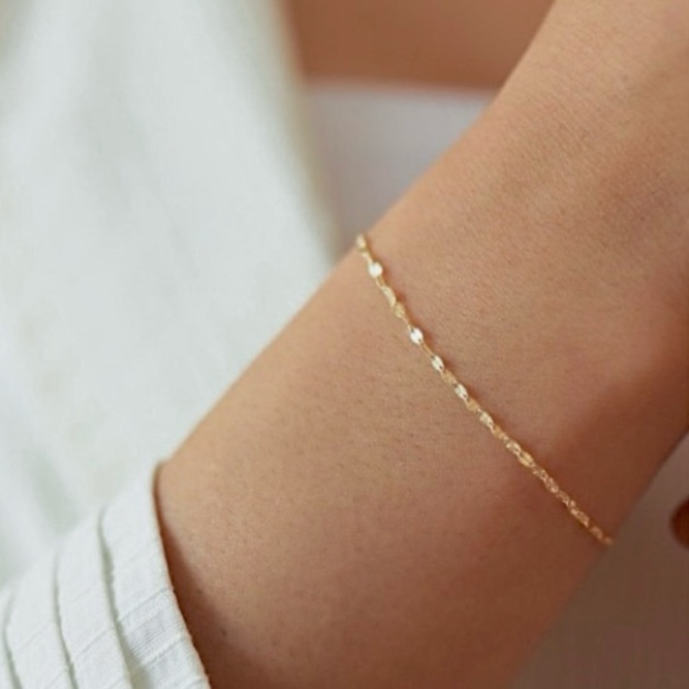 14K Solid Yellow Gold Tinsel Link Bracelet
